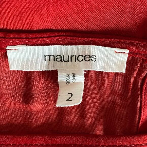 Maurices Red Blouse Size 2 Long Sleeve Shirt Keyhole Front Silky Feel - Picture 6 of 9